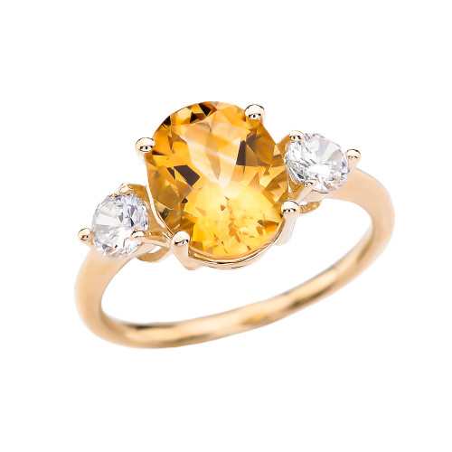 Yellow Gold Citrine Modern Promise Ring With White Topaz Side-stones