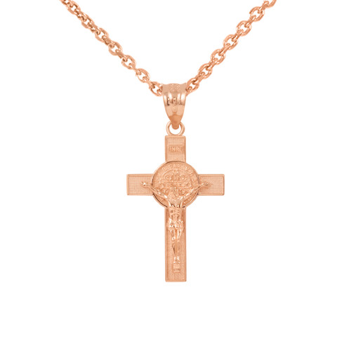 Rose Gold St. Benedict Crucifix Pendant Necklace (1.10")