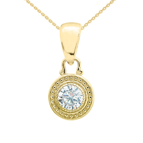 Solitaire Diamond Yellow Gold Pendant Necklace