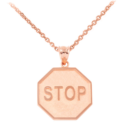 Rose  Gold Stop Sign Charm Pendant Necklace