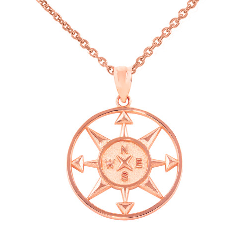 Rose Gold Compass Circle Pendant Necklace