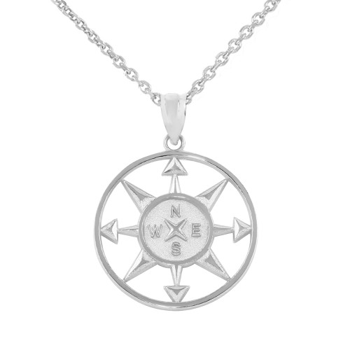 Sterling Silver Compass Circle Pendant Necklace