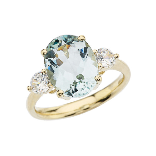 Yellow Gold Aquamarine and White Topaz Engagement and Proposal/Promise Ring