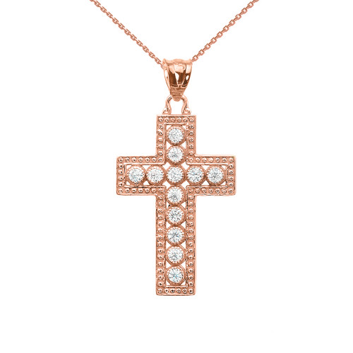 Rose Gold Cross Pendant Necklace With Cubic Zirconia