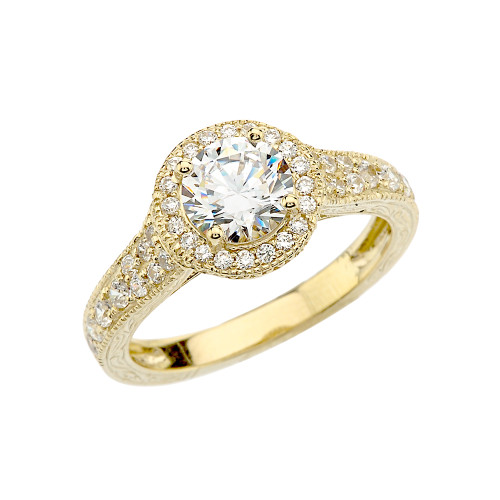 Yellow Gold Art Deco Engagement/Anniversary Ring With Cubic Zirconia