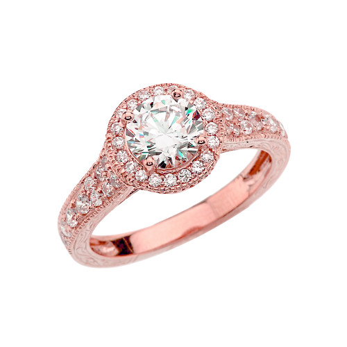 Rose Gold Art Deco Diamond Engagement Ring With 1 ct White Topaz Center Stone