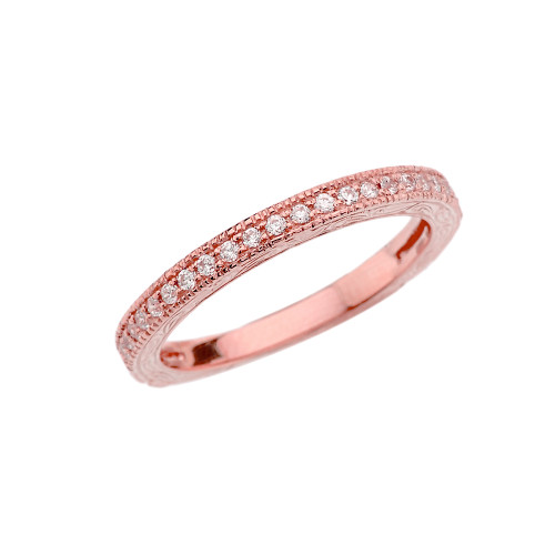 Rose Gold Art Deco Wedding Band With Cubic Zirconia