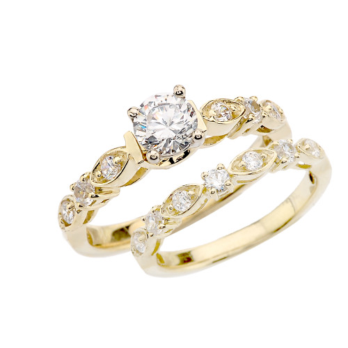 Yellow Gold Wedding Ring Set With Cubic Zirconia