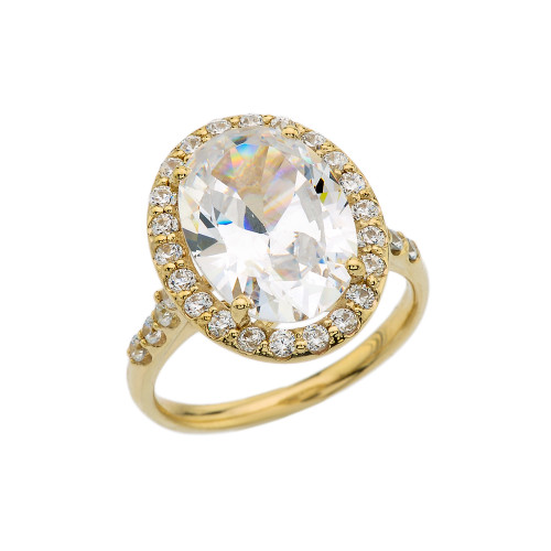 Yellow Gold Engagement Ring With 10 ct Oval CZ Center Stone