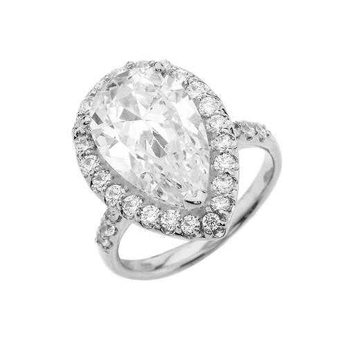 White Gold Engagement/Proposal Ring With Pear Cut Cubic Zirconia