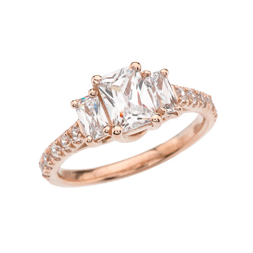 Rose Gold Emerald Cut Fancy Engagement/Proposal Ring With Cubic Zirconia