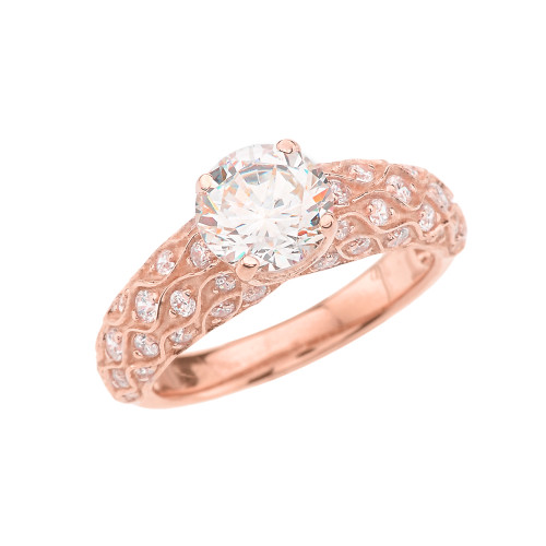 Rose Gold Diamond Engagement Ring With White Topaz Center Stone