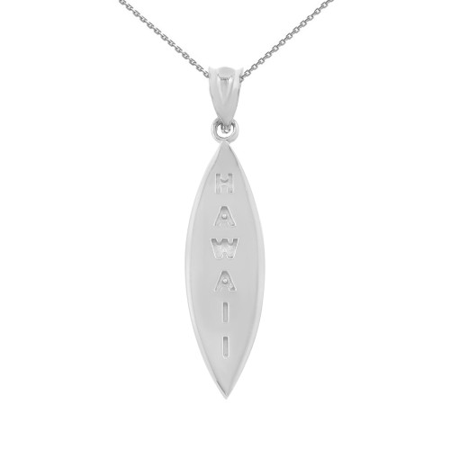 White Gold Hawaii Surfboard Pendant Necklace