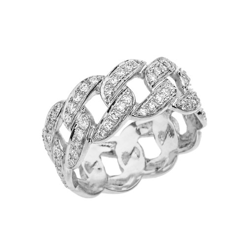 Unisex White Gold Cuban Link Chain Design Diamond Eternity Band