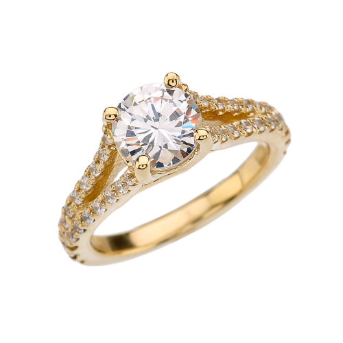 Yellow Gold Double Raw Engagement/Proposal Ring With Cubic Zirconia