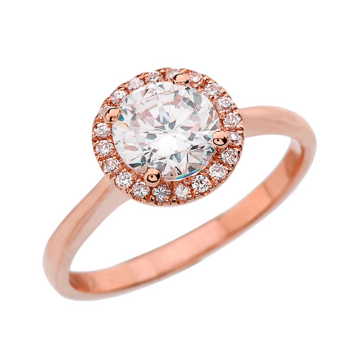 Rose Gold Round Halo Engagement/Proposal Ring With Cubic Zirconia