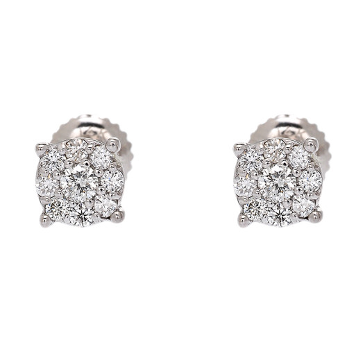 White Gold Halo Diamond Stud Earrings (7 mm)