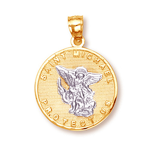 Two Tone Gold Saint Michael Pendant