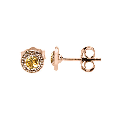 Rose Gold Citrine Stud Earrings