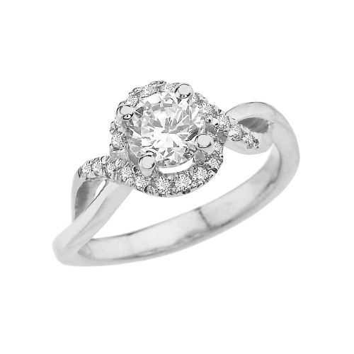 White Gold Infinity Diamond Engagement/Proposal Ring With White Topaz Center Stone