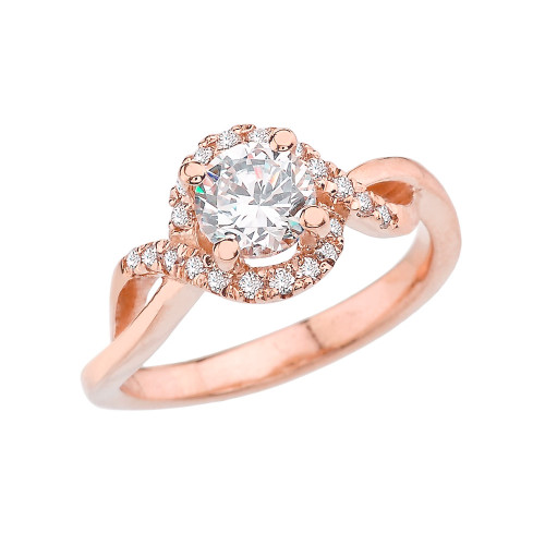 Rose Gold Infinity Diamond Engagement/Proposal Ring With White Topaz Center Stone