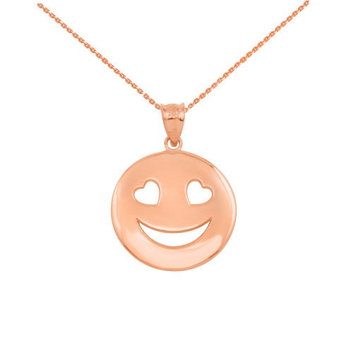 Rose Gold Heart Eyes Smiley Face Pendant Necklace