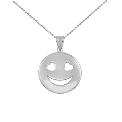 Sterling Silver Heart Eyes Smiley Face Pendant Necklace