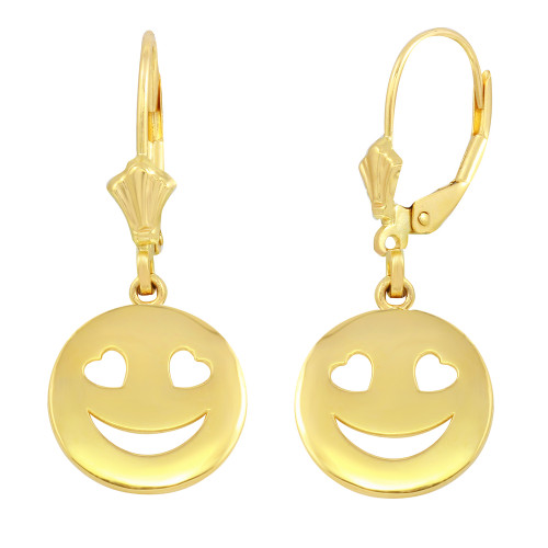 14K Yellow Gold Heart Eyes Smiley Face Earring Set