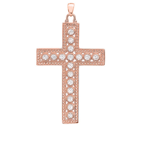 Rose Gold Cross Diamond Pendant Necklace
