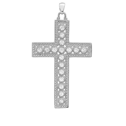 Sterling Silver Cubic Zirconia Cross Pendant Necklace