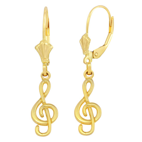 14K Yellow Gold Treble Clef Musical Symbol Earring Set