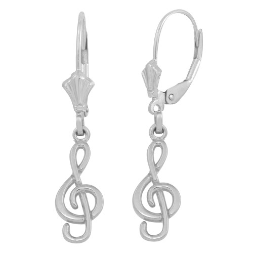 14K White Gold Treble Clef Musical Symbol Earring Set