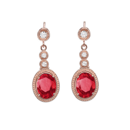 Rose Gold Diamond Earrings With July (LCR) Birthstone
