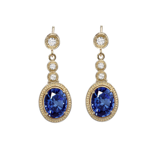 Yellow Gold Diamond Earrings With September (LCS) Birthstone