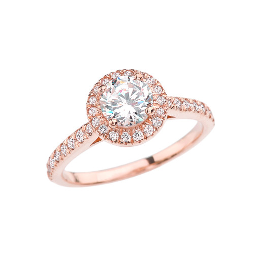 Rose Gold Diamond Engagement/Proposal Ring With White Topaz In The Center