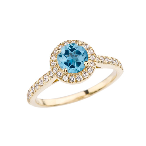 Yellow Gold Diamond and Blue Topaz Engagement/Proposal Ring