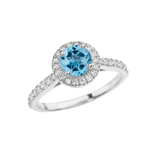 White Gold Diamond and Blue Topaz Engagement/Proposal Ring