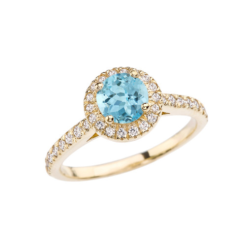 Yellow Gold Diamond and Aquamarine Engagement/Proposal Ring