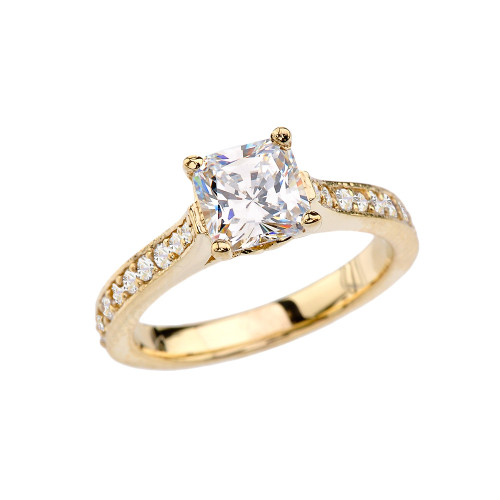 Yellow Gold Princess Cut Diamond Engagement/Proposal Ring With Princess Cut Cubic Zirconia Center Stone