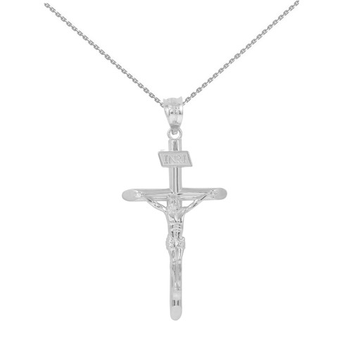 Solid White Gold INRI Cross Pendant Necklace ( 1.60")