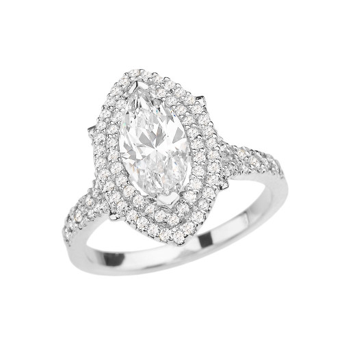 White Gold Double Raw Halo Engagement Ring With Over 4 Ct Cubic Zirconia