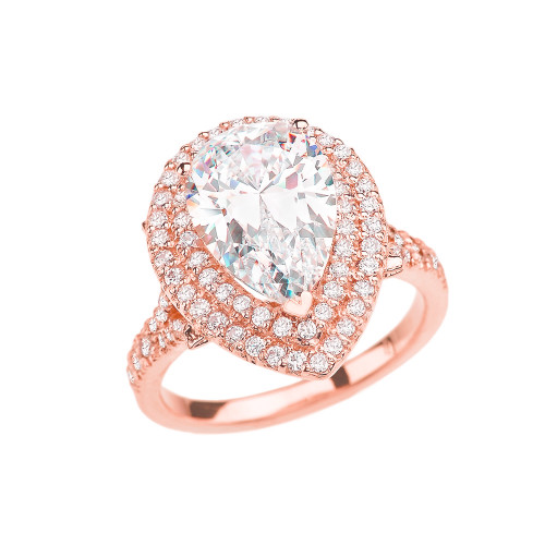 Rose Gold Double Raw Diamond Engagement/Proposal Ring With 7 Ct Pear Cut Cubic Zirconia Center Stone