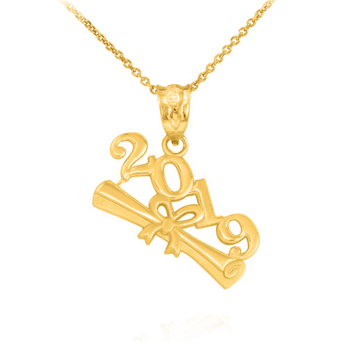 Solid Yellow Gold Class of 2019 Graduation Pendant Necklace