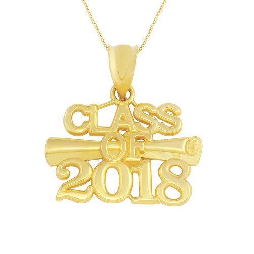 Solid Yellow Gold Class of 2018 Graduation Certificate Pendant Necklace
