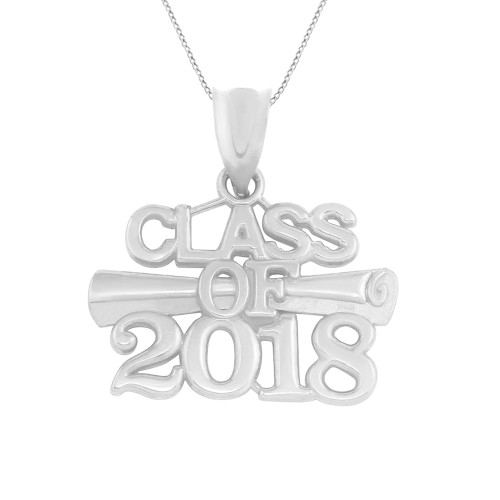 Solid White Gold Class of 2018 Graduation Certificate Pendant Necklace