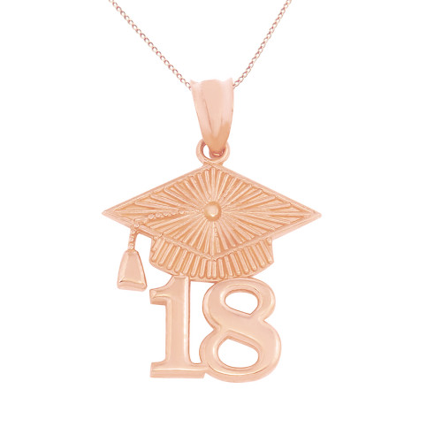 Solid Rose Gold 2018 Graduation Cap Pendant Necklace