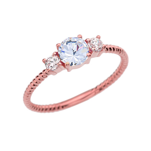 Dainty Rose Gold White Topaz With Side Stones Rope Design Engagement/Promise Ring