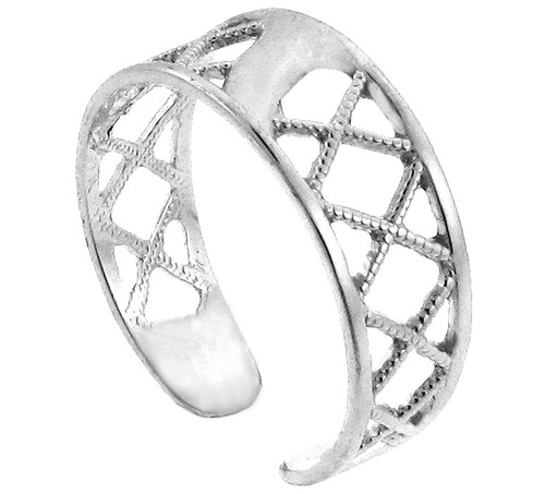 Silver Cross Hatch Toe Ring