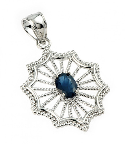 Sterling Silver Beautiful Modern Filigree Sapphire Birthstone Pendant Necklace