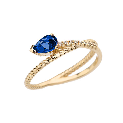 Yellow Gold Criss-Cross Sapphire Rope and Diamonds Designer Ring